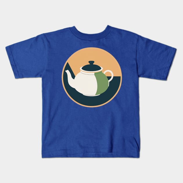 Modern Teapot Circular Design Kids T-Shirt by CursedContent